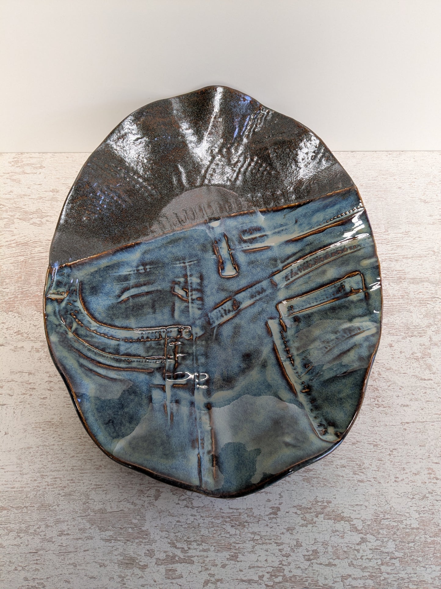 Unieke handgemaakte Denim-look decoratieve ovale fruitschaal