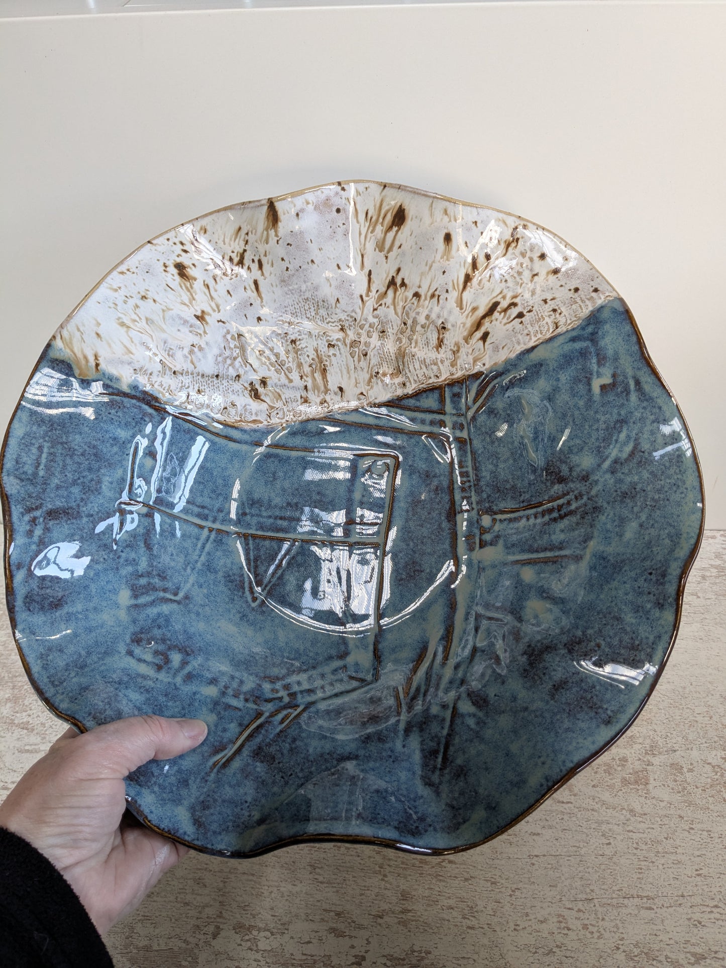 Unieke handgemaakte Denim-look decoratieve fruitschaal