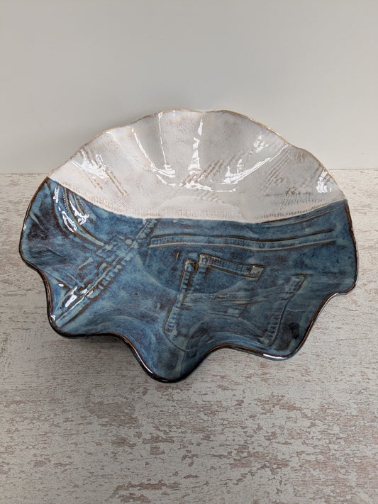 Grote Denim-look schaal met wit 'truitje'